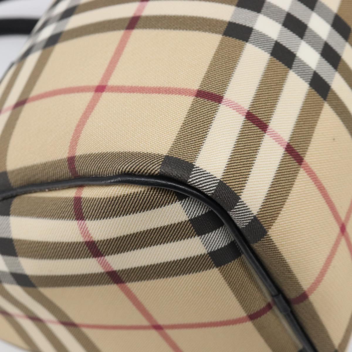 BURBERRY Nova Check Hand Bag PVC Leather Beige Silver Auth BA15411