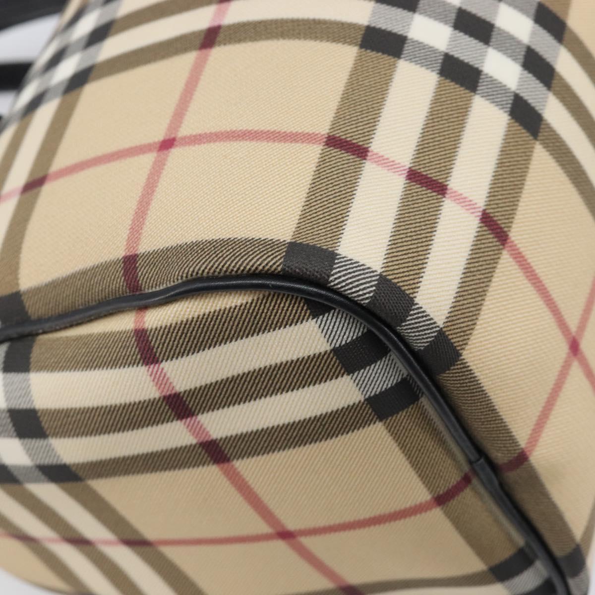 BURBERRY Nova Check Hand Bag PVC Leather Beige Silver Auth BA15411