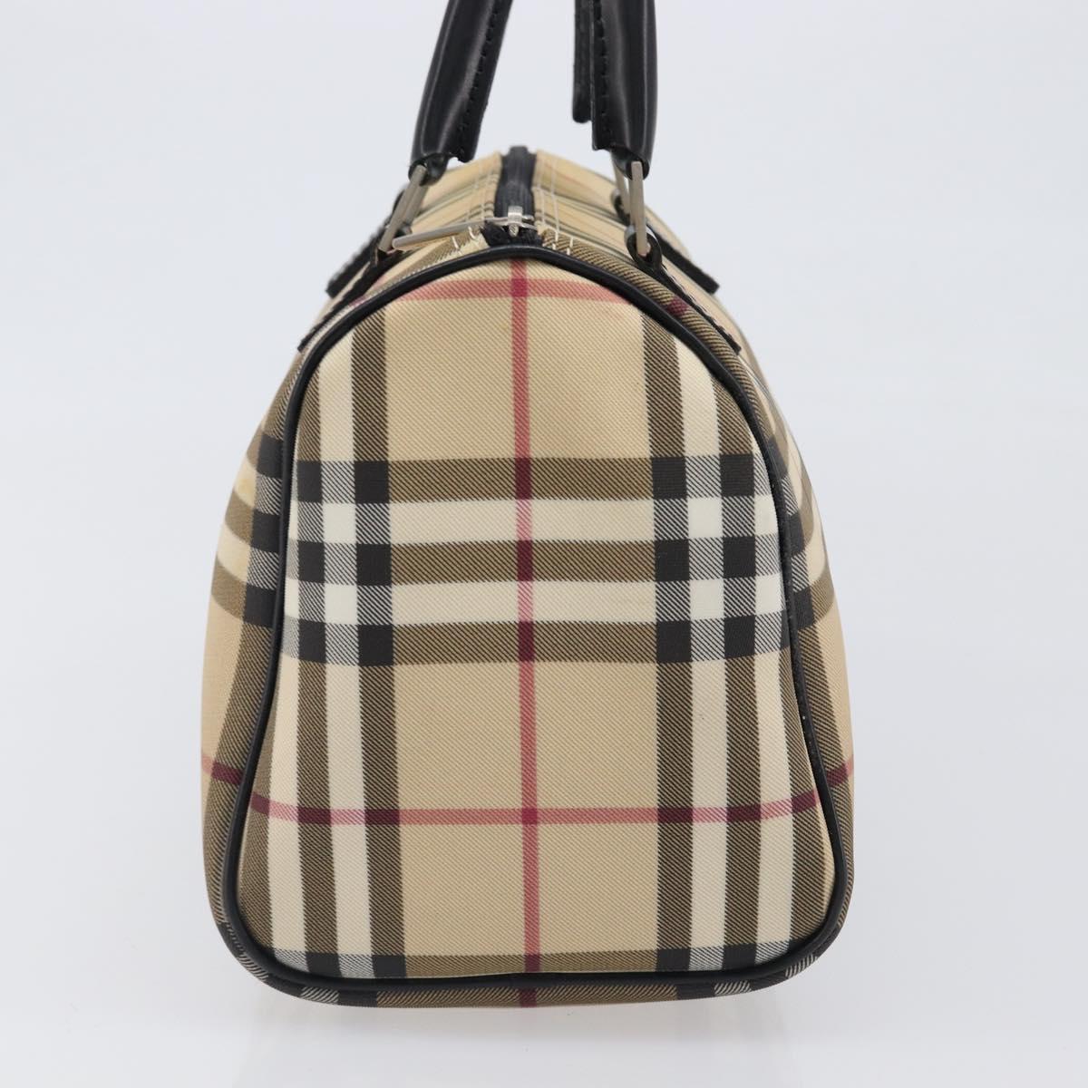 BURBERRY Nova Check Hand Bag PVC Leather Beige Silver Auth BA15411