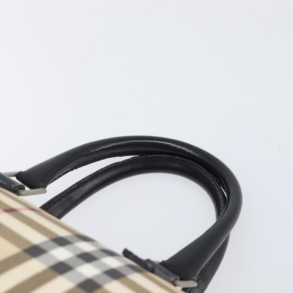 BURBERRY Nova Check Hand Bag PVC Leather Beige Silver Auth BA15411