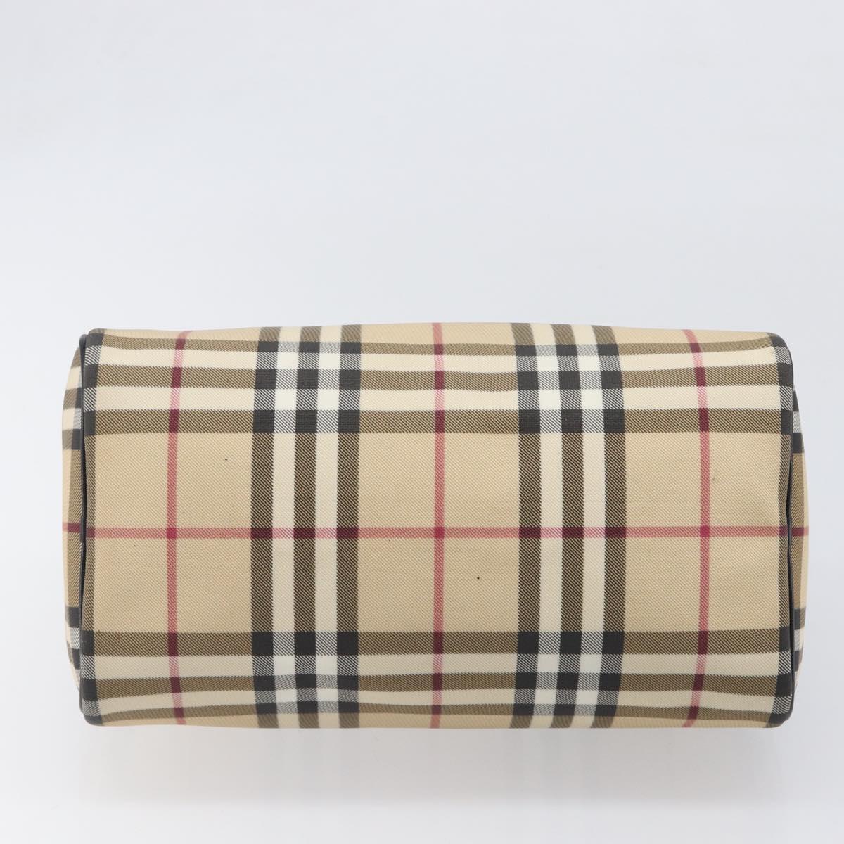 BURBERRY Nova Check Hand Bag PVC Leather Beige Silver Auth BA15411