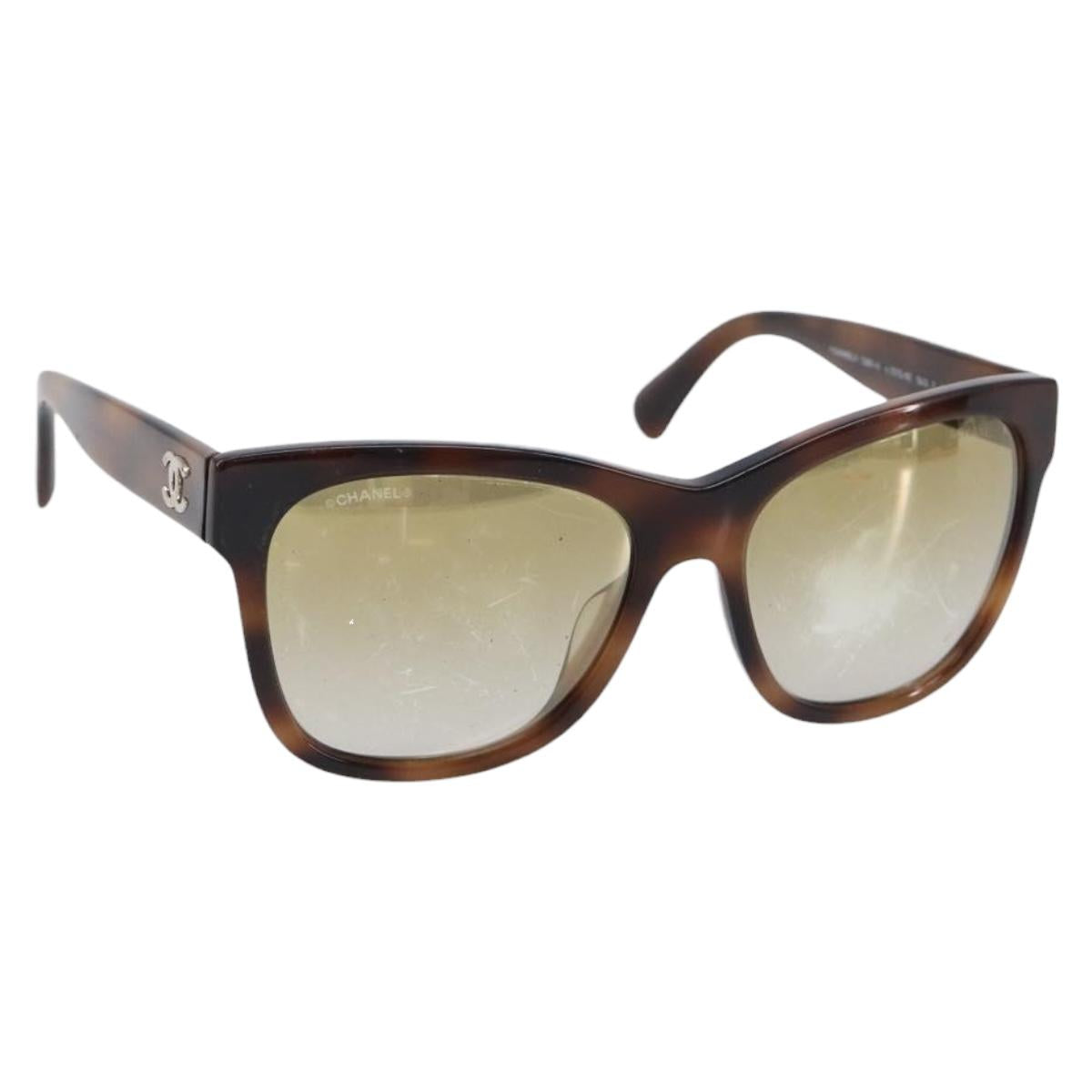 CHANEL Sunglasses Plastic Brown Silver CC Auth BA15428