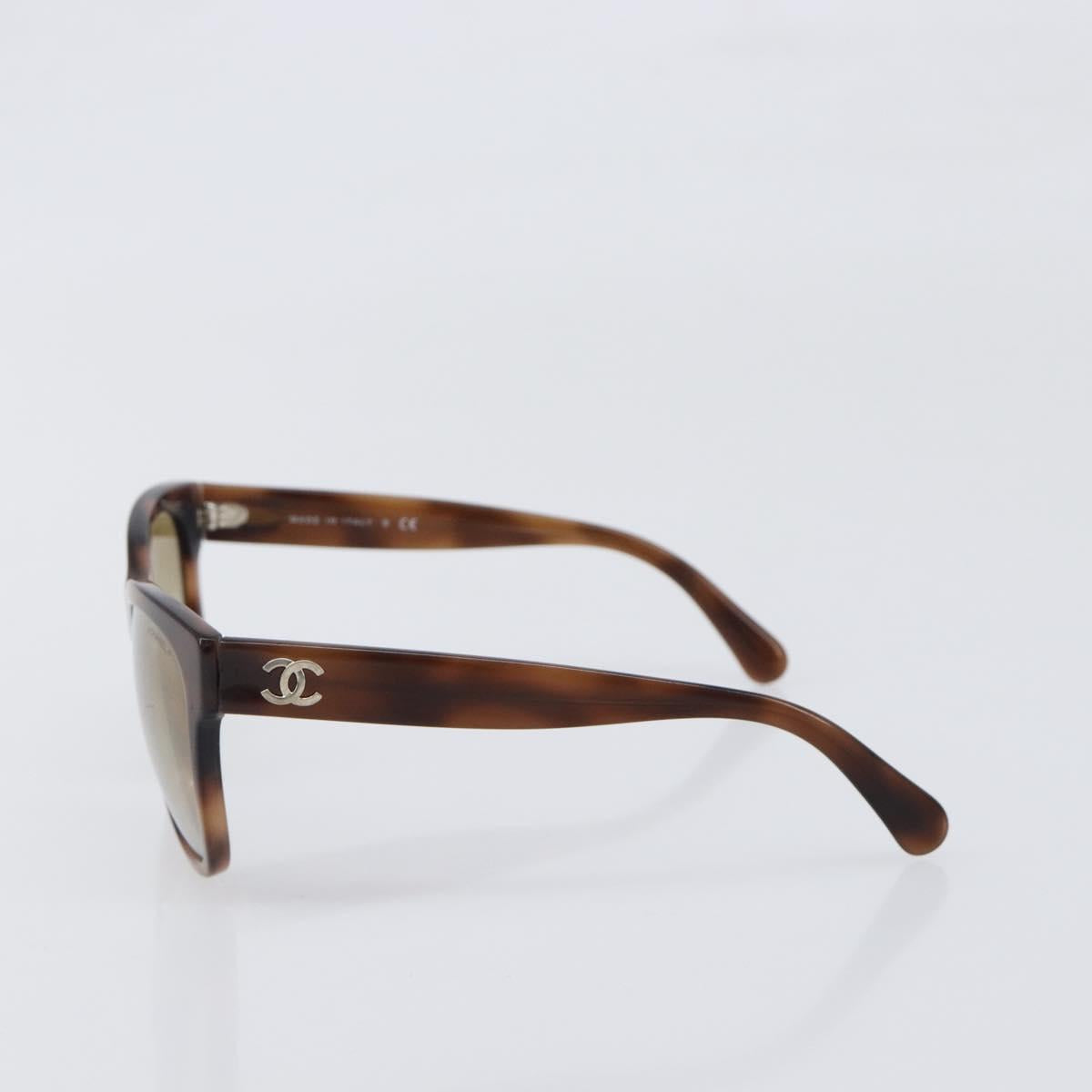 CHANEL Sunglasses Plastic Brown Silver CC Auth BA15428