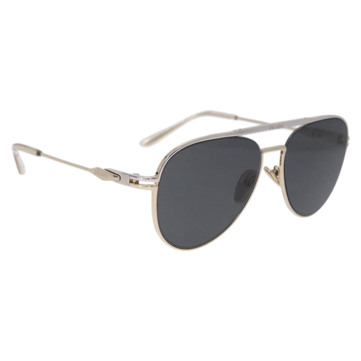 PRADA Sunglasses Metal Gold Black Auth BA15434