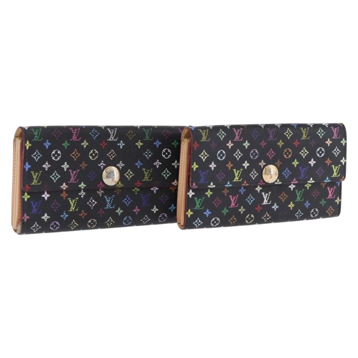 LOUIS VUITTON Monogram Multicolor Portefeiulle Sarah 2 Set Black LV Auth BA15435