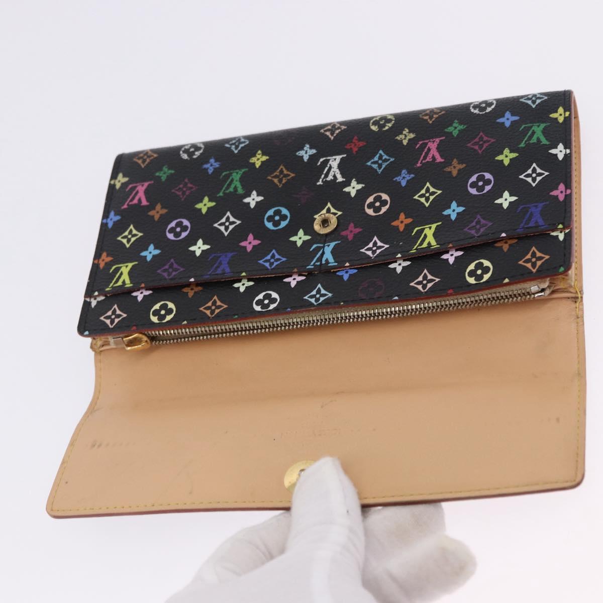 LOUIS VUITTON Monogram Multicolor Portefeiulle Sarah 2 Set Black LV Auth BA15435