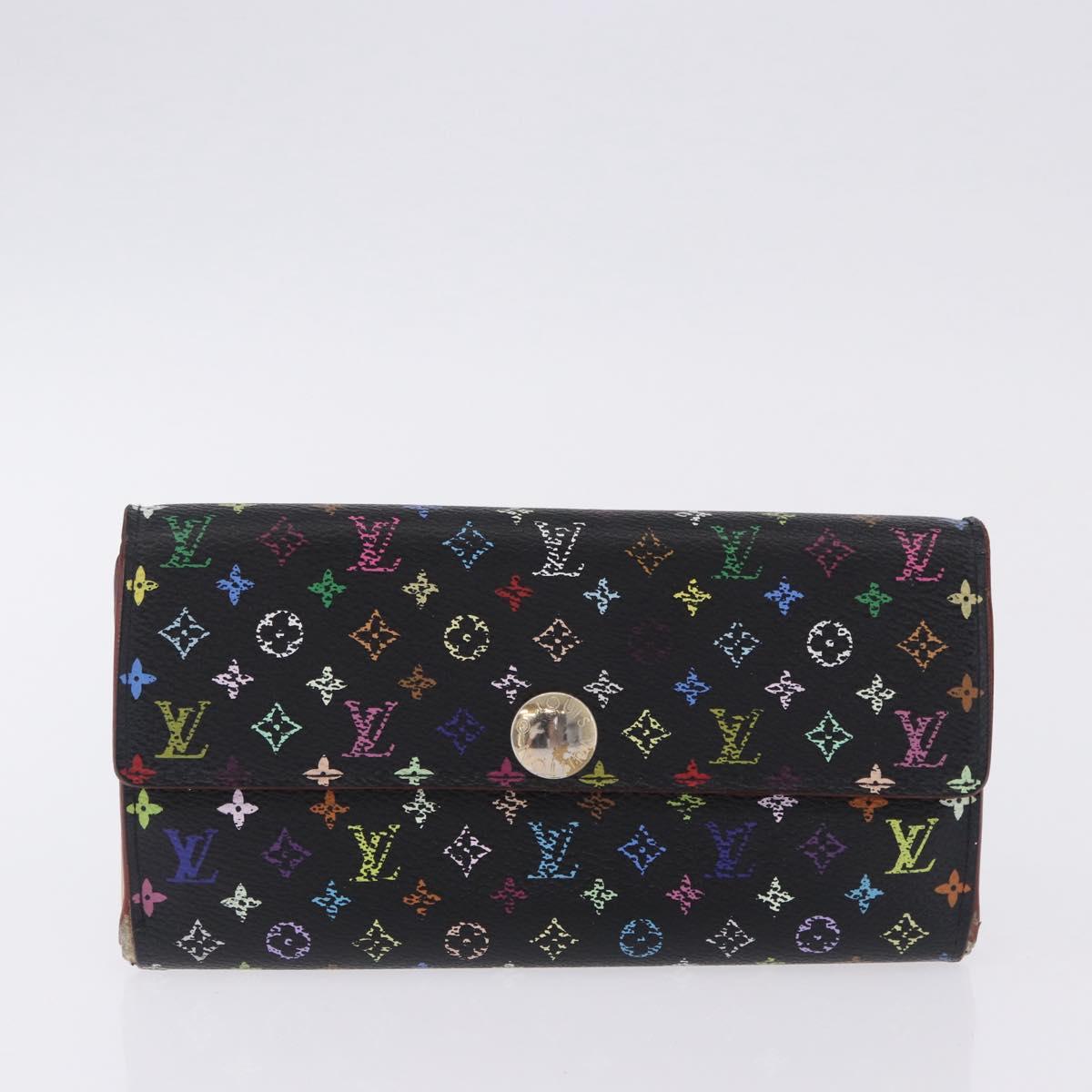 LOUIS VUITTON Monogram Multicolor Portefeiulle Sarah 2 Set Black LV Auth BA15435