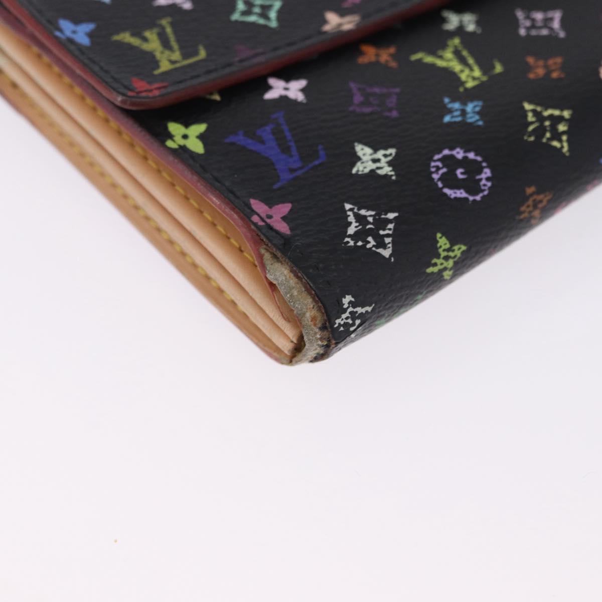 LOUIS VUITTON Monogram Multicolor Portefeiulle Sarah 2 Set Black LV Auth BA15435