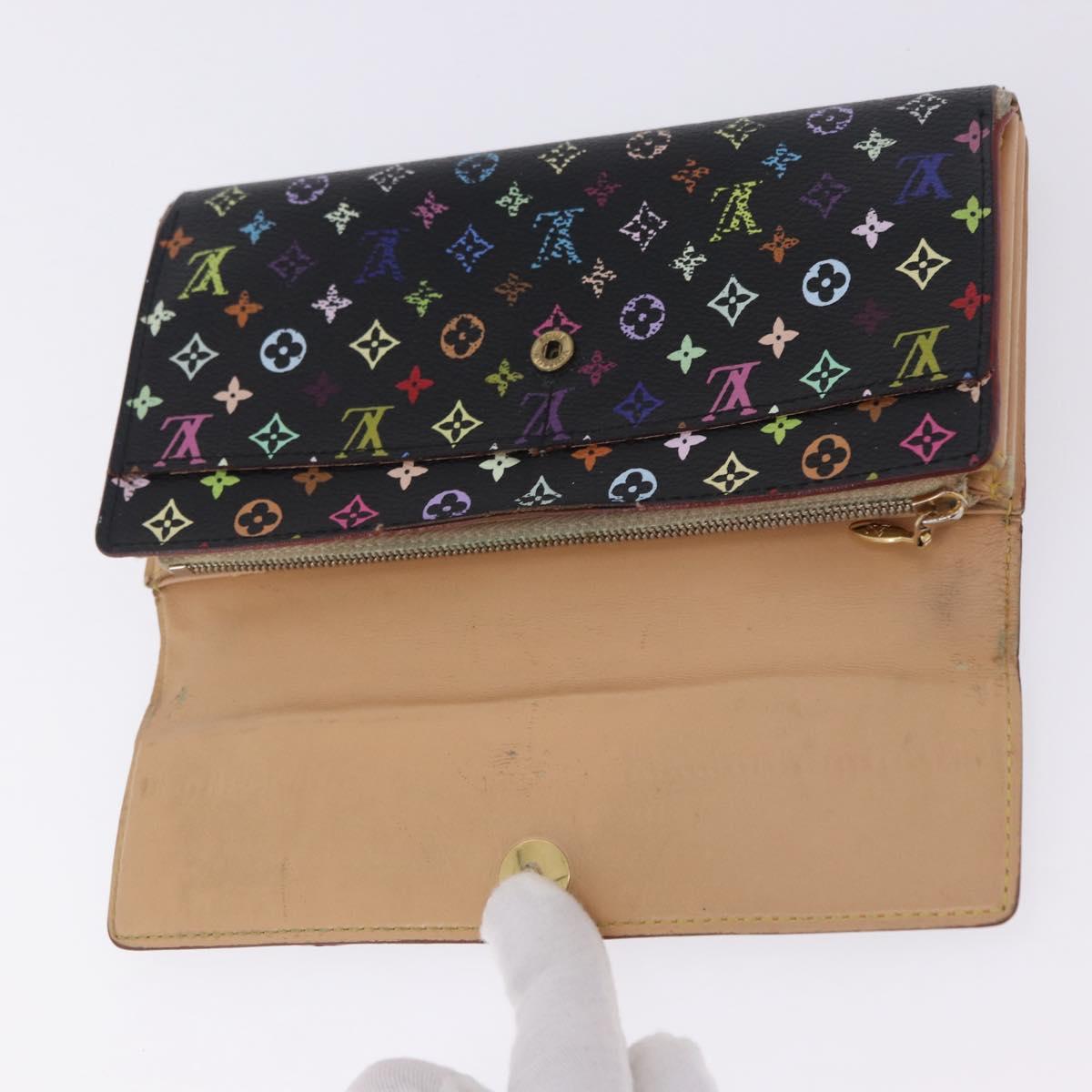 LOUIS VUITTON Monogram Multicolor Portefeiulle Sarah 2 Set Black LV Auth BA15435