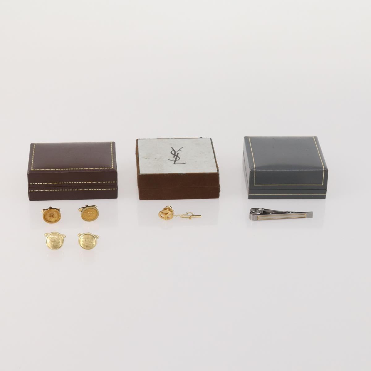 SAINT LAURENT dunhill Cuffs Tie Pin Metal 4 Set Gold Tone Silver Auth BA15443