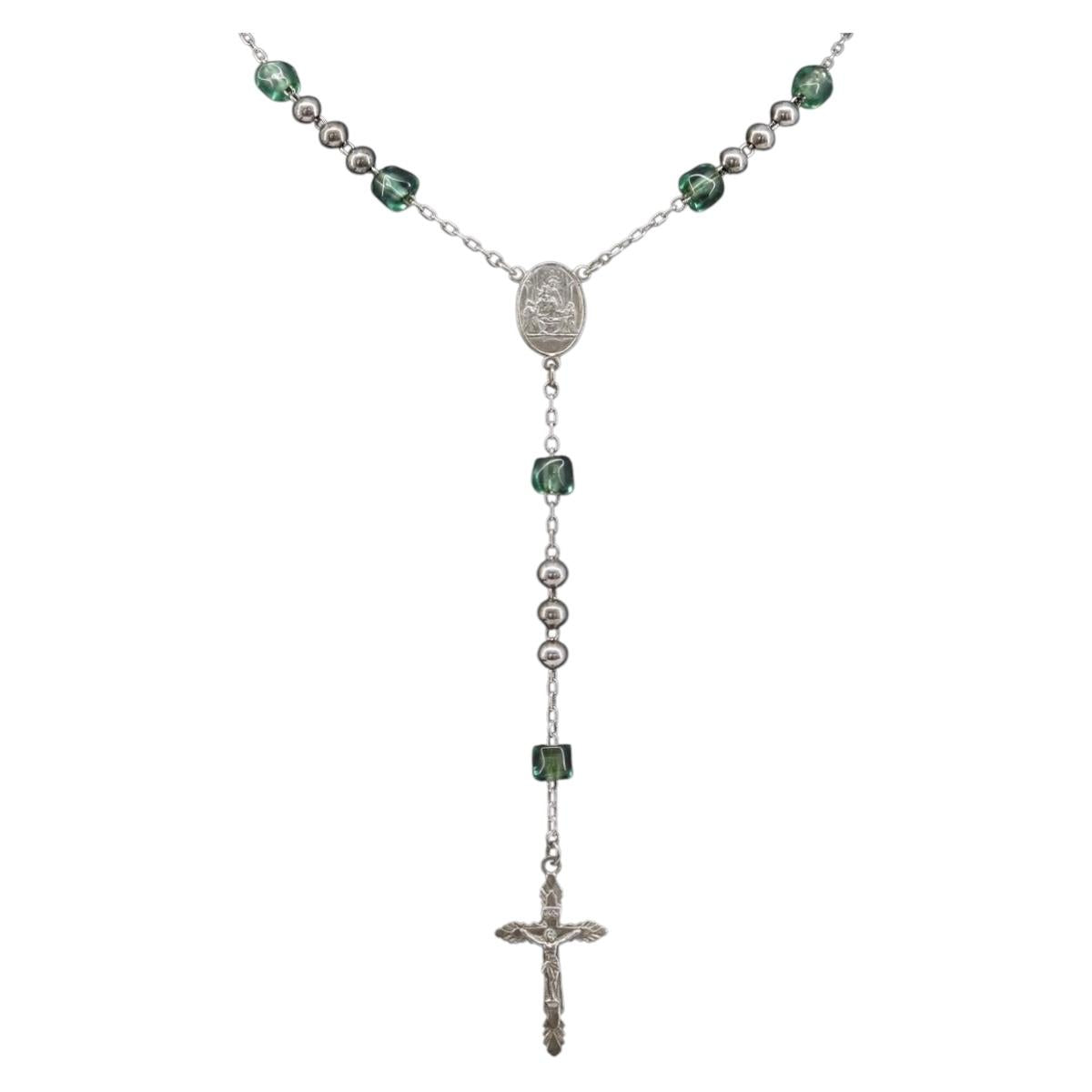DOLCE&GABBANA Rosary Necklace Metal Silver Green Auth BA15444V