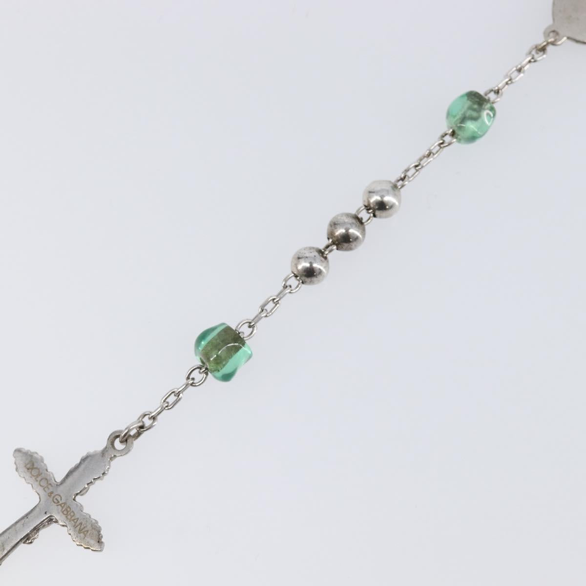 DOLCE&GABBANA Rosary Necklace Metal Silver Green Auth BA15444V