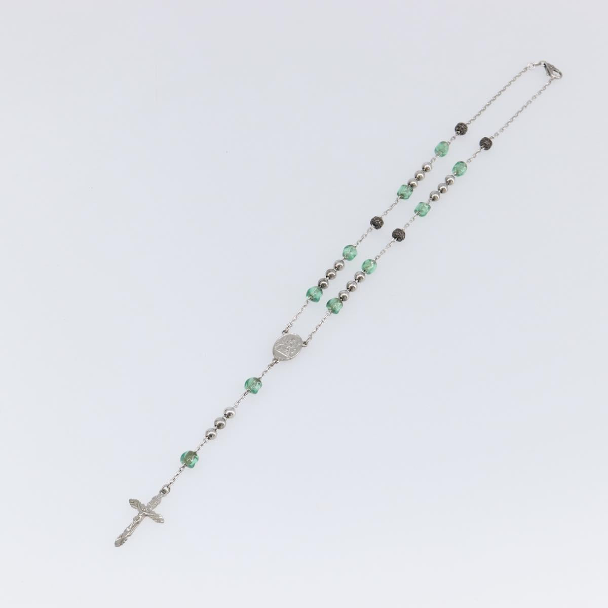 DOLCE&GABBANA Rosary Necklace Metal Silver Green Auth BA15444V