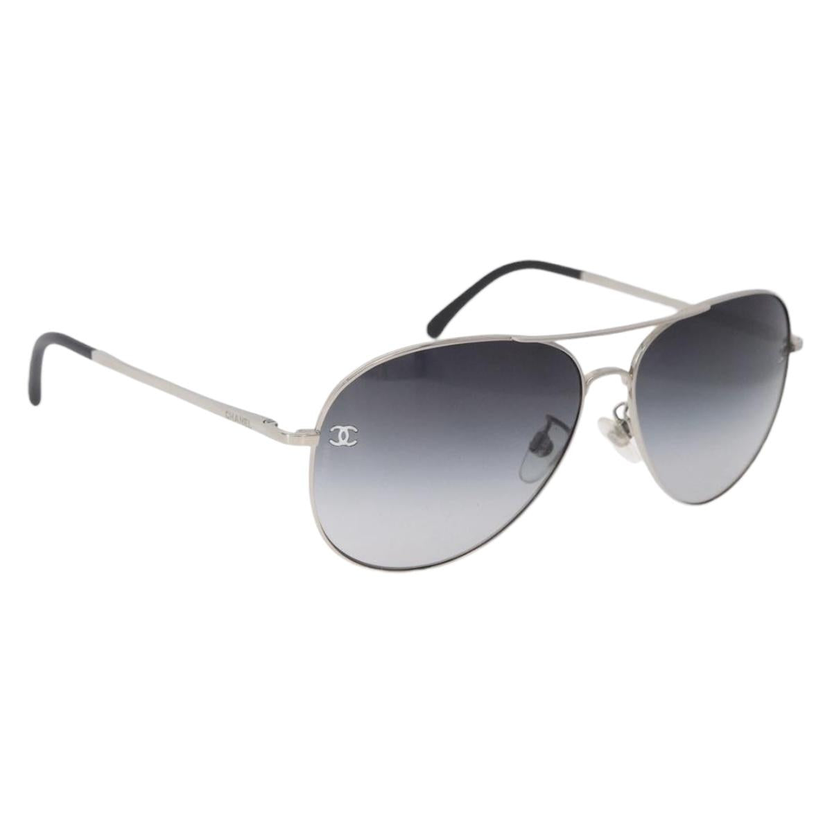 CHANEL Sunglasses Metal Silver Black CC Auth BA15445M