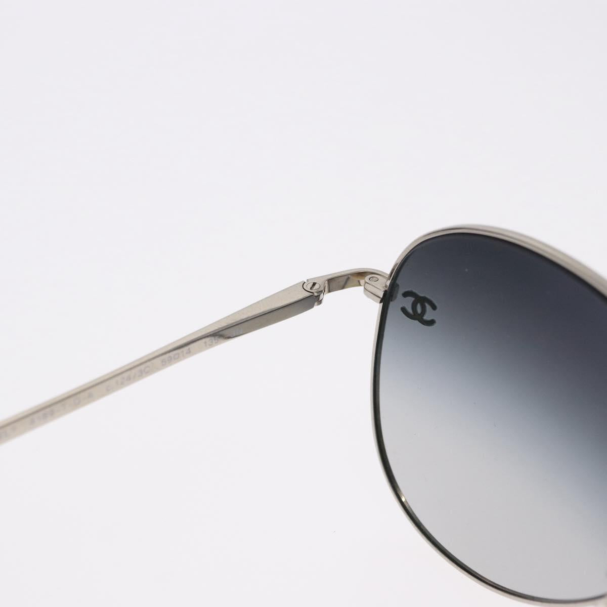 CHANEL Sunglasses Metal Silver Black CC Auth BA15445M