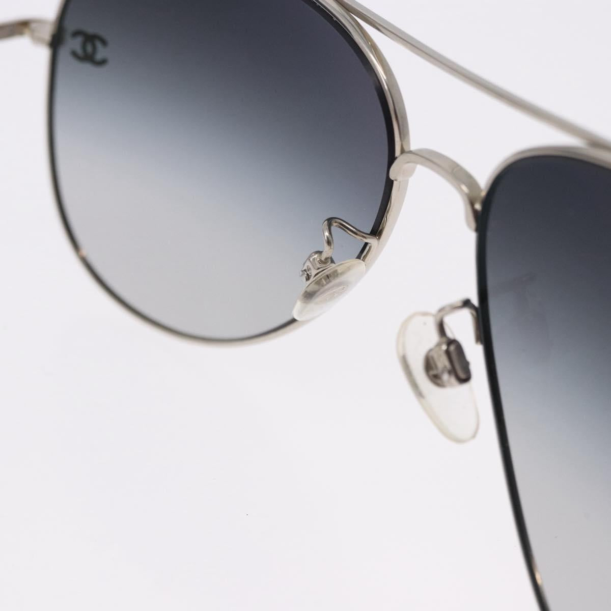 CHANEL Sunglasses Metal Silver Black CC Auth BA15445M