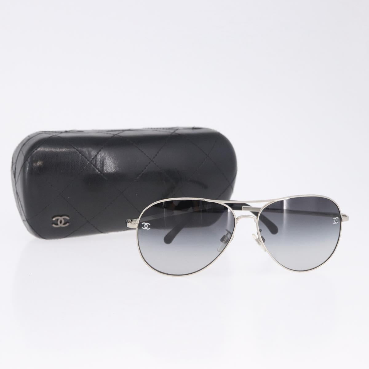 CHANEL Sunglasses Metal Silver Black CC Auth BA15445M