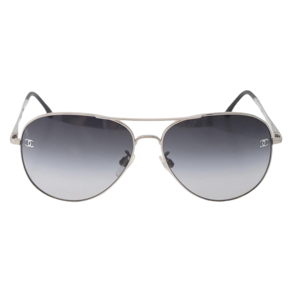 CHANEL Sunglasses Metal Silver Black CC Auth BA15445M