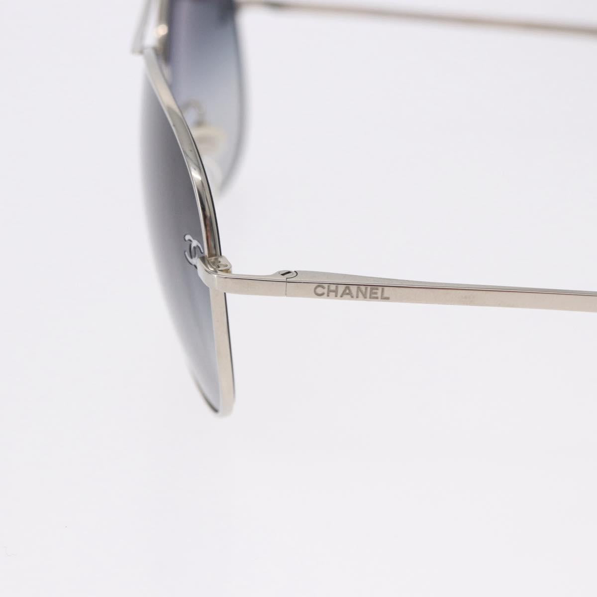 CHANEL Sunglasses Metal Silver Black CC Auth BA15445M