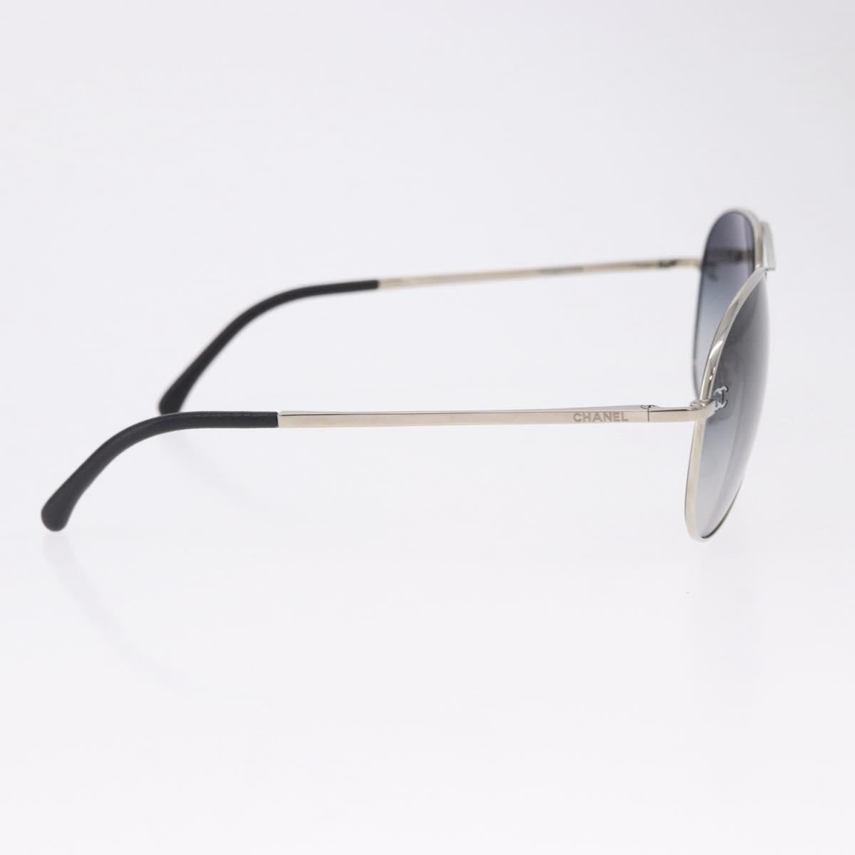 CHANEL Sunglasses Metal Silver Black CC Auth BA15445M