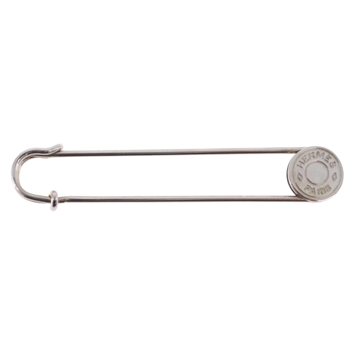 HERMES Serie Pin Brooch Metal Silver Auth BA15449V