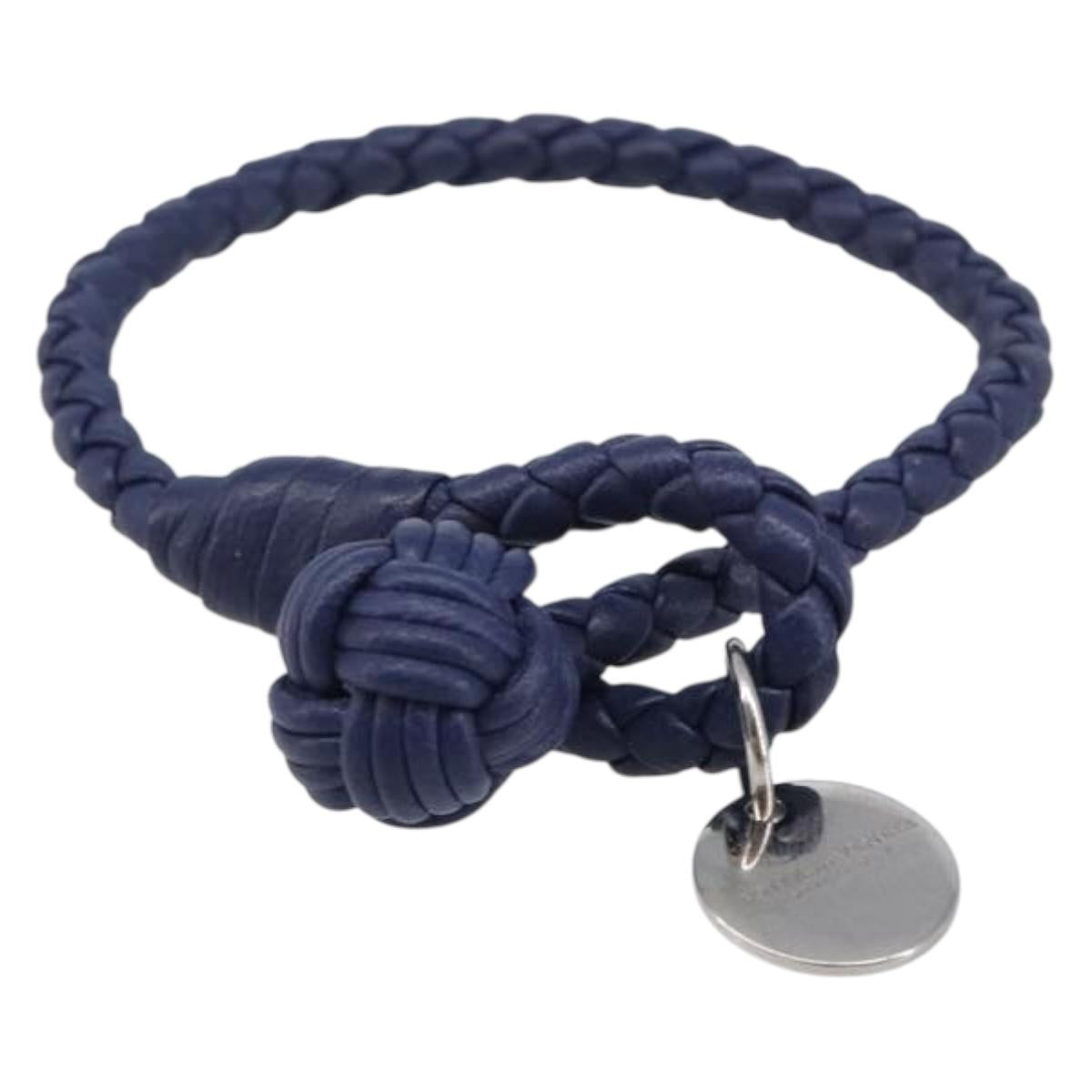 BOTTEGA VENETA INTRECCIATO Bracelet Leather Navy Silver Auth BA15456V