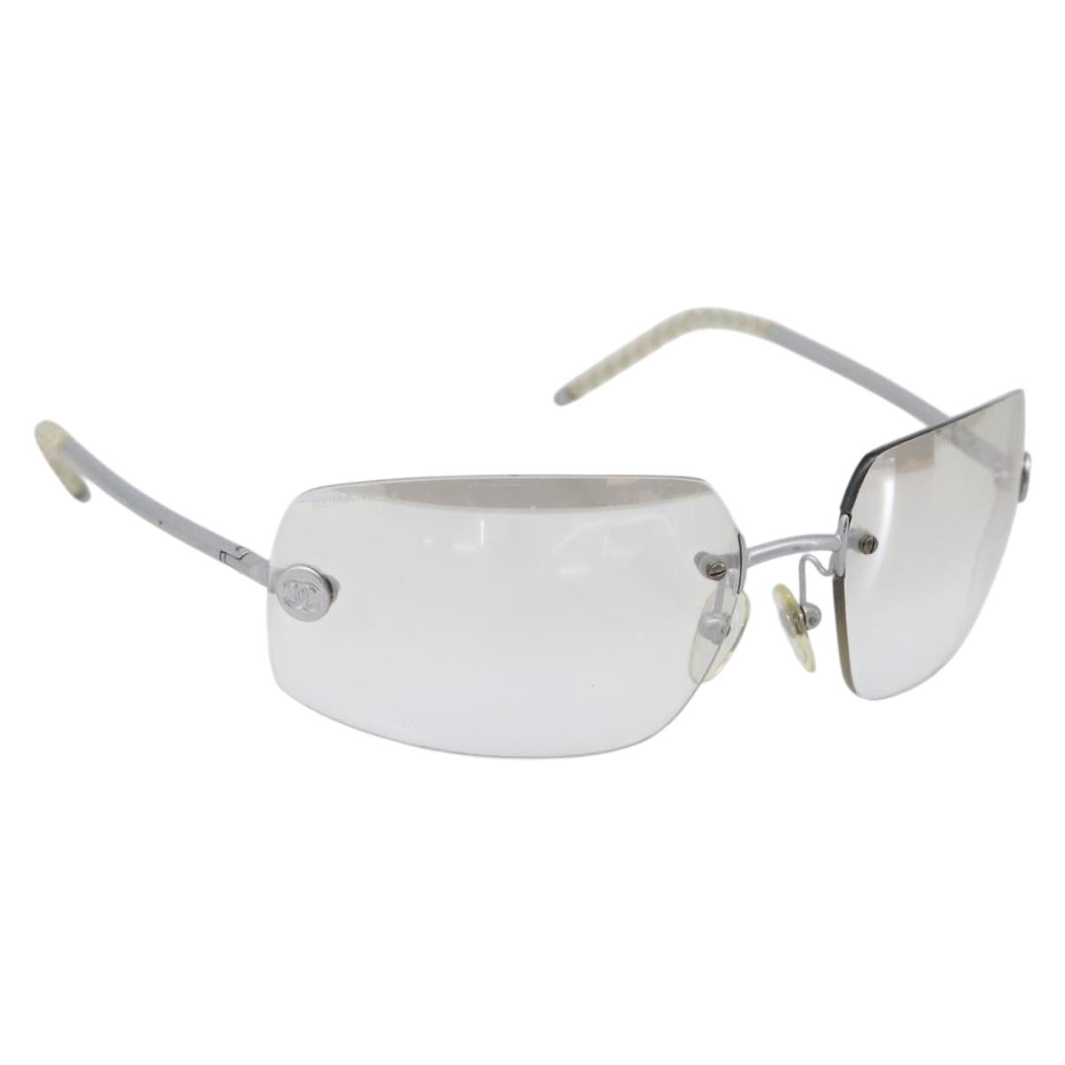 CHANEL Rimless Sunglasses Metal Silver CC Auth BA15458