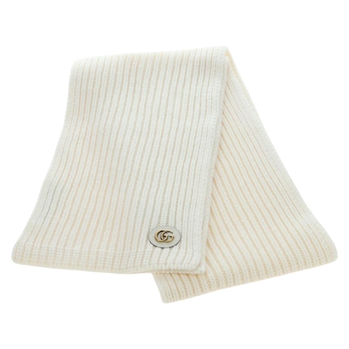 GUCCI Scarf Cashmere Ivory Gold Tone 773426 Auth BA15459V