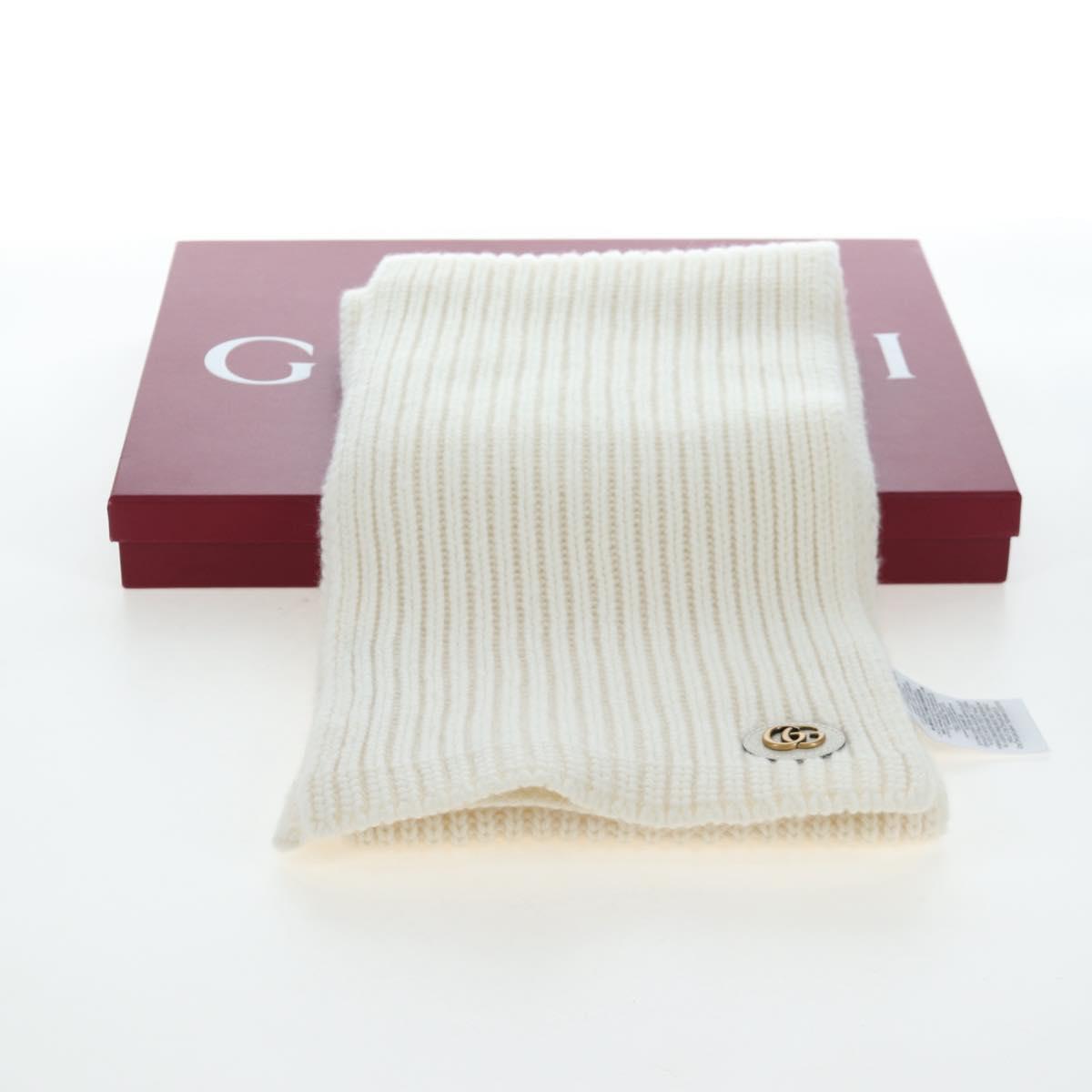 GUCCI Scarf Cashmere Ivory Gold Tone 773426 Auth BA15459V