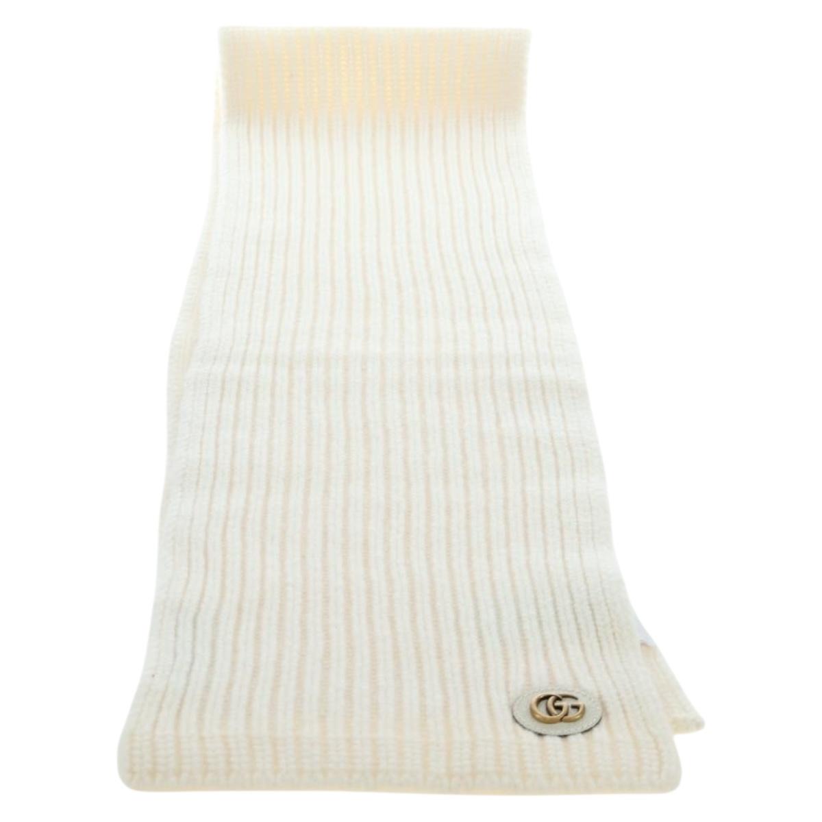 GUCCI Scarf Cashmere Ivory Gold Tone 773426 Auth BA15459V