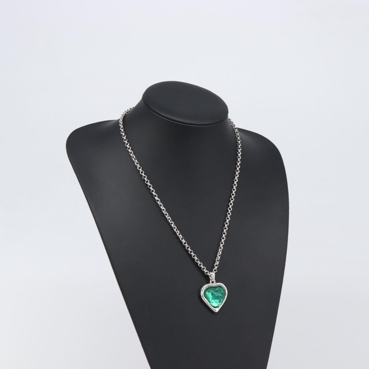 SAINT LAURENT Necklace Metal Silver Green Auth BA15462