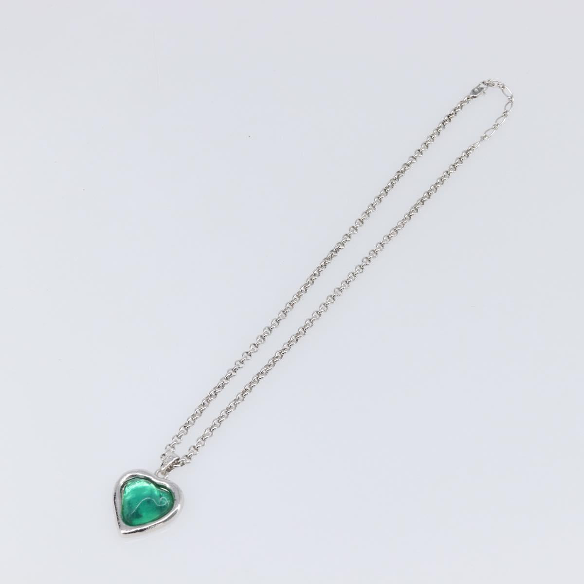 SAINT LAURENT Necklace Metal Silver Green Auth BA15462