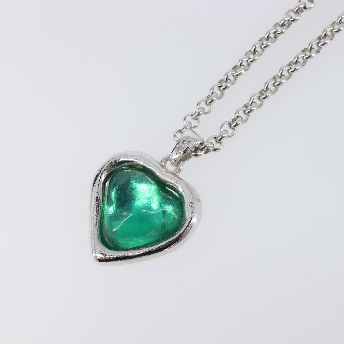 SAINT LAURENT Necklace Metal Silver Green Auth BA15462