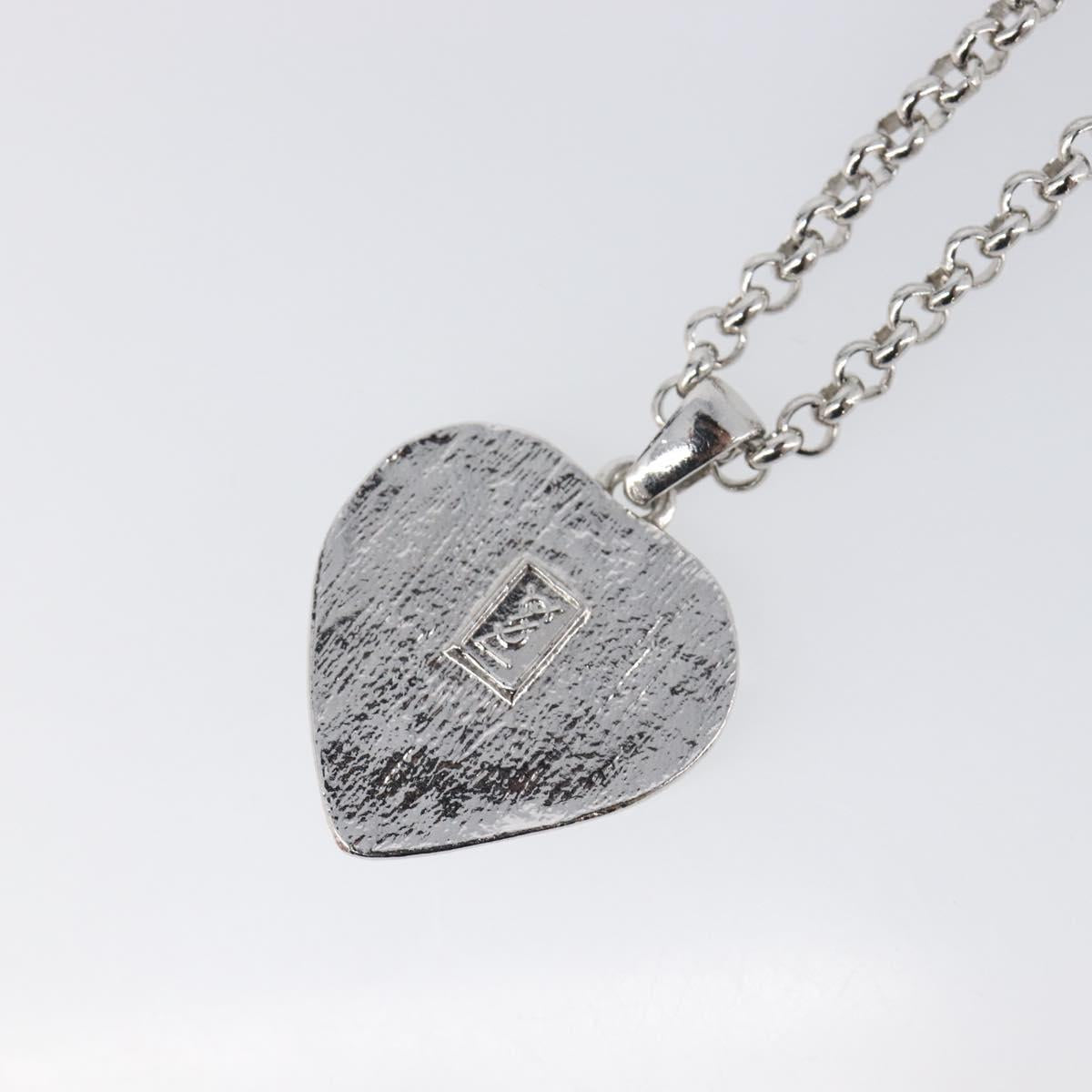 SAINT LAURENT Necklace Metal Silver Green Auth BA15462