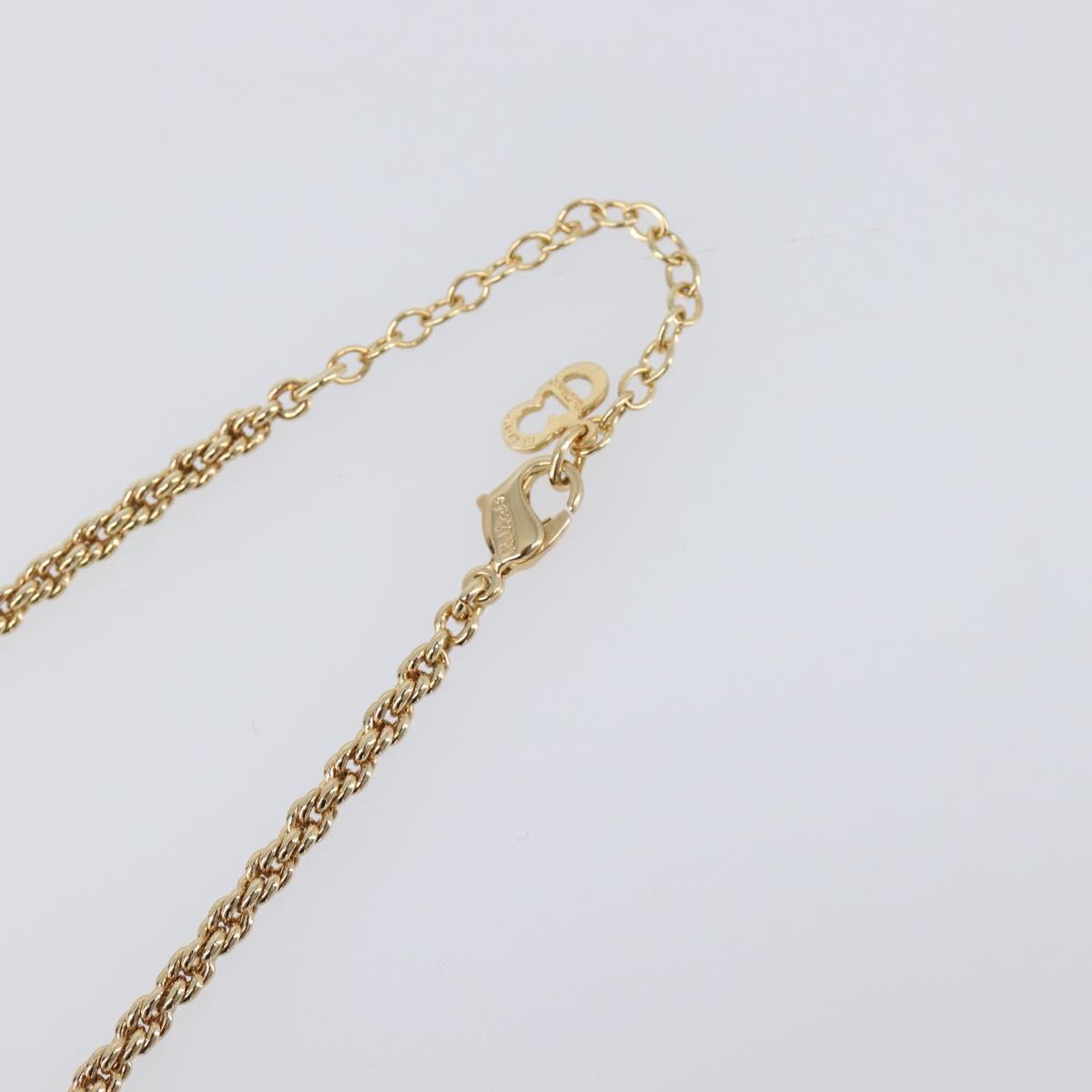 Christian Dior Necklace Metal Gold Tone Green Auth BA15465V