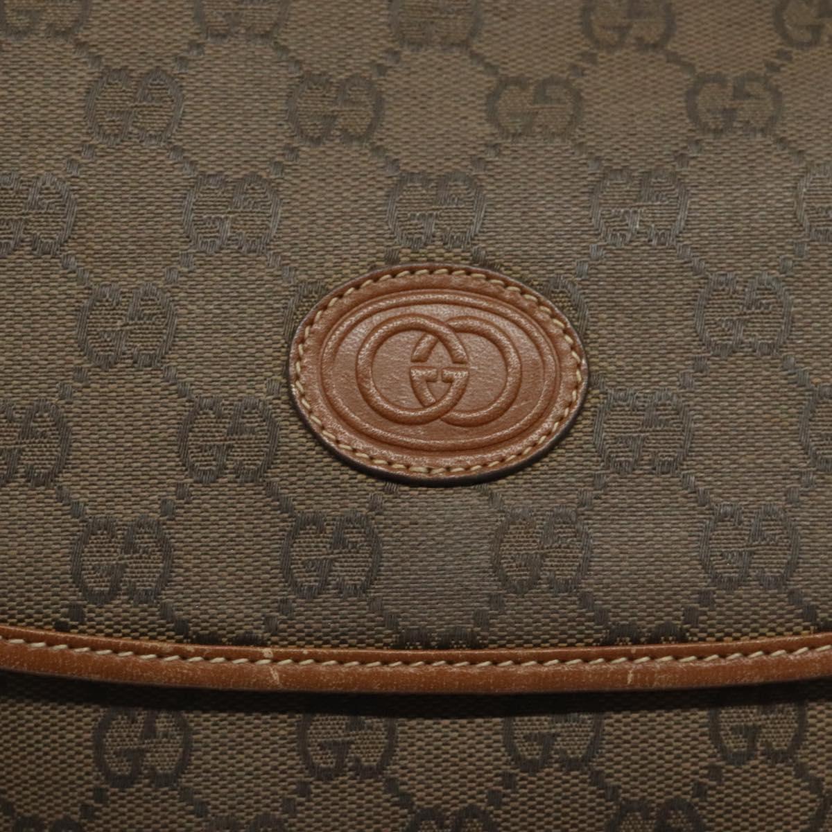 GUCCI GG Canvas Shoulder Bag Brown Gold Auth BA1547