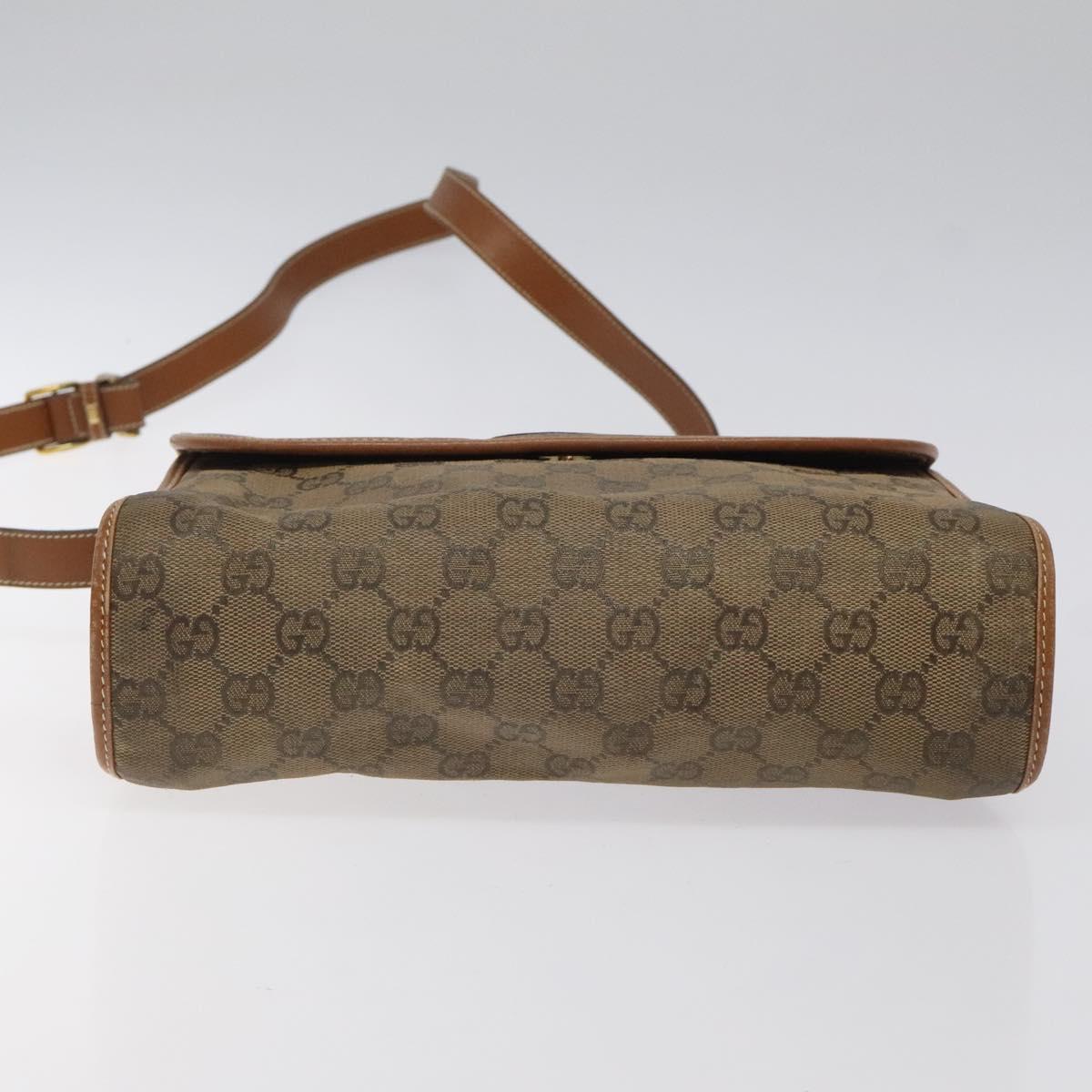 GUCCI GG Canvas Shoulder Bag Brown Gold Auth BA1547