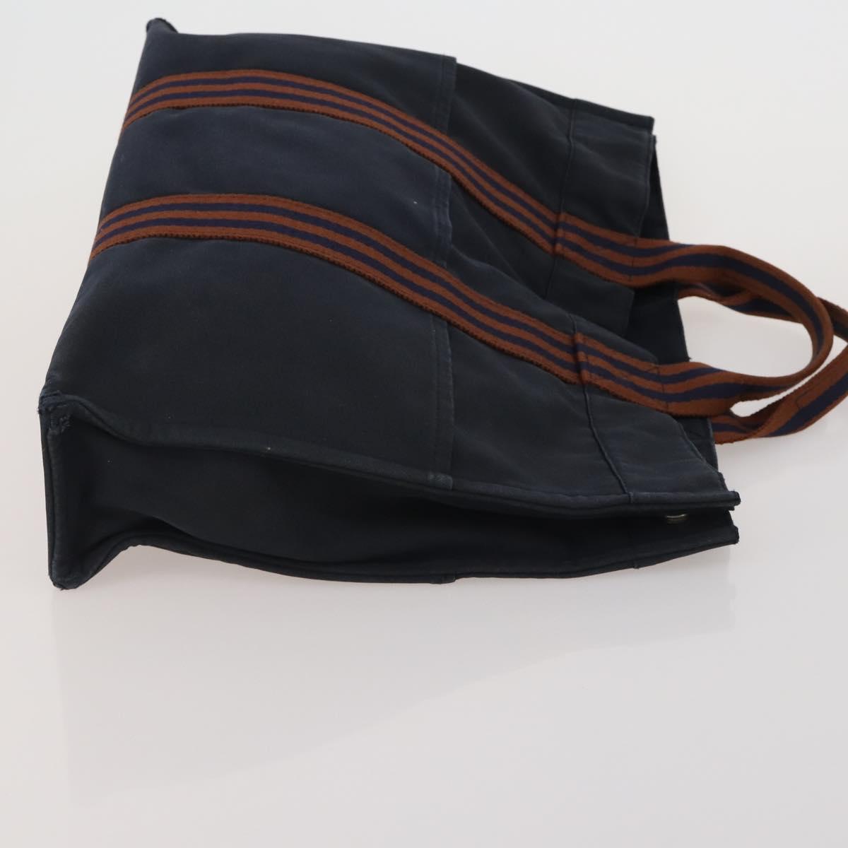 HERMES Fourre Tout Hand Bag Cotton 3 Set Navy Gray Auth BA15471