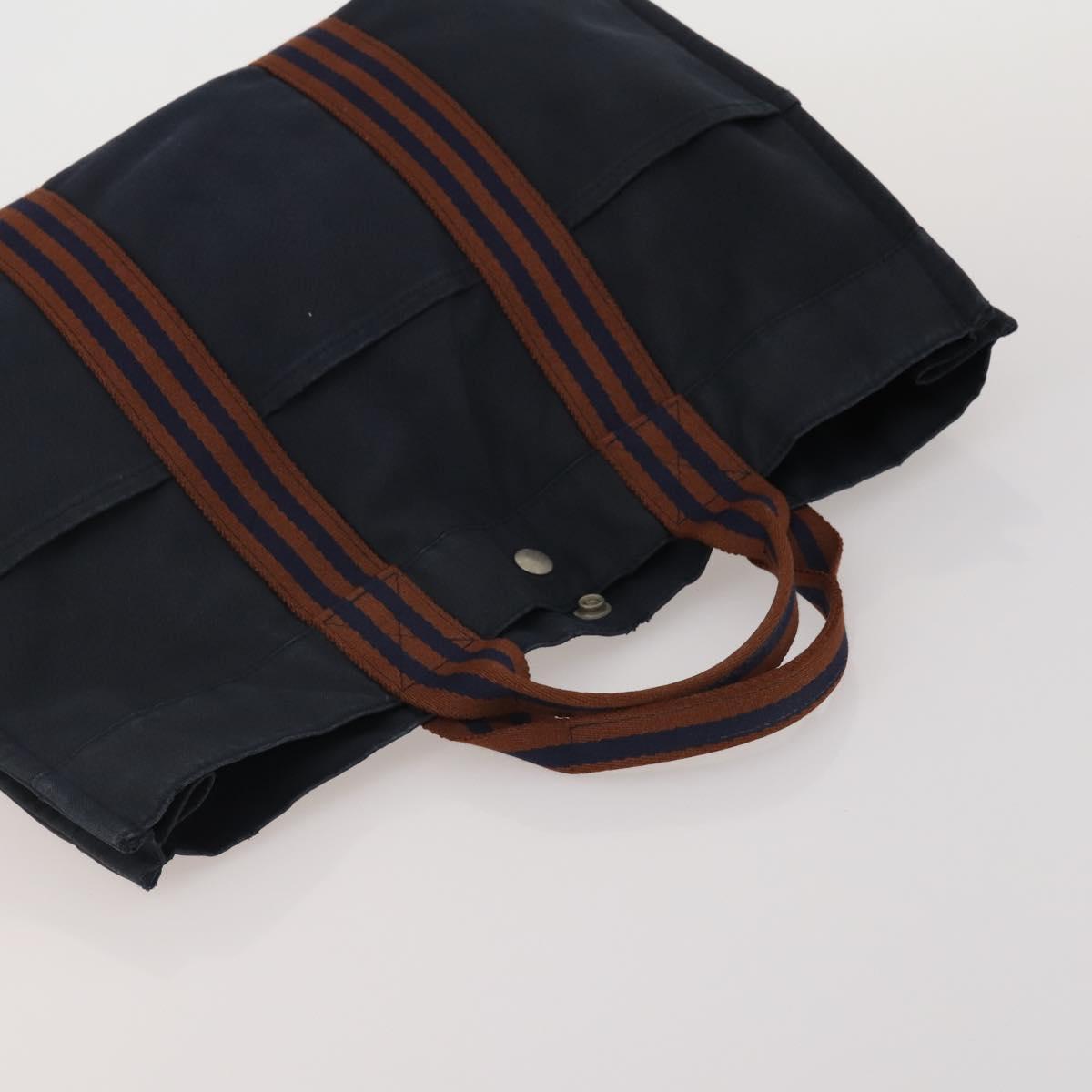 HERMES Fourre Tout Hand Bag Cotton 3 Set Navy Gray Auth BA15471