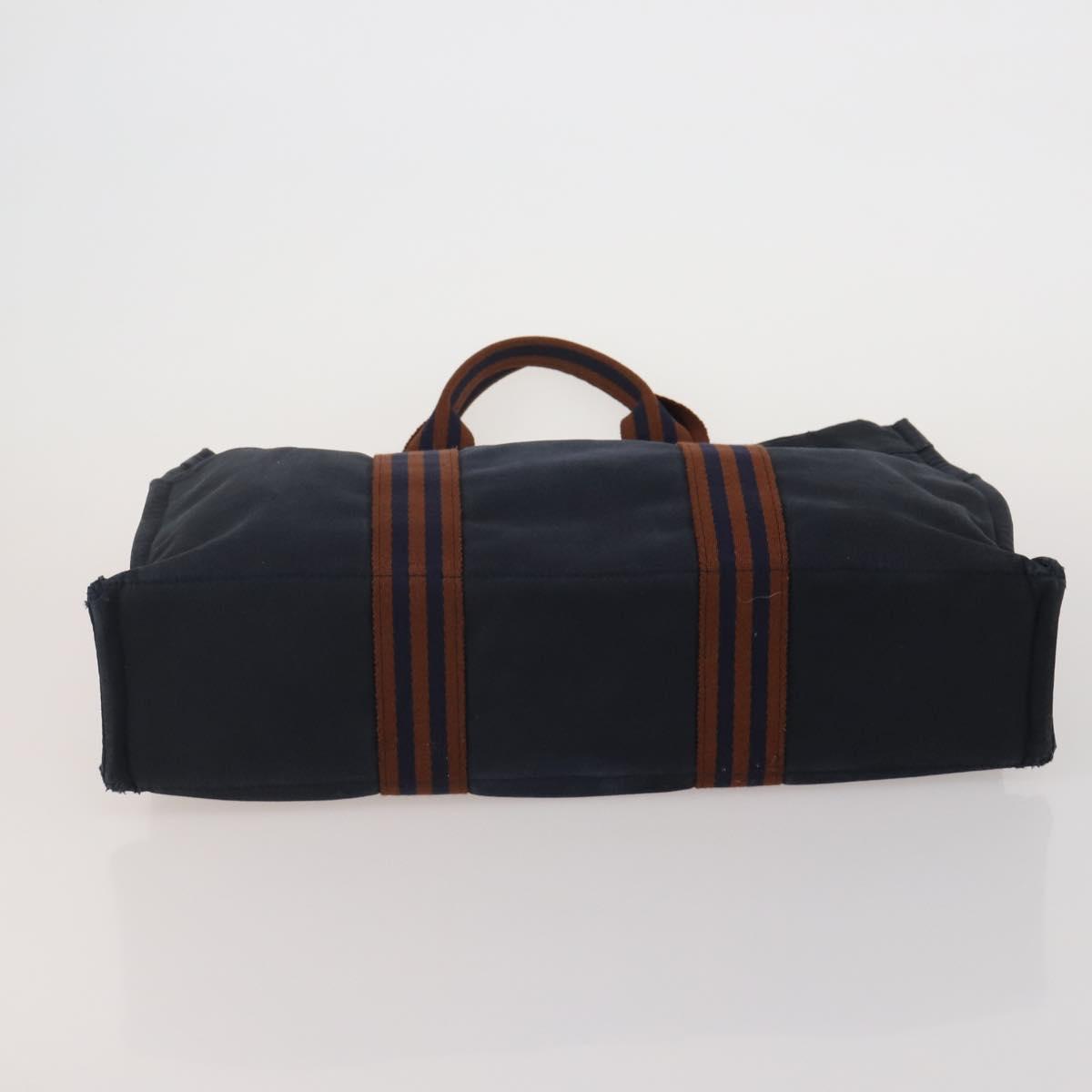 HERMES Fourre Tout Hand Bag Cotton 3 Set Navy Gray Auth BA15471