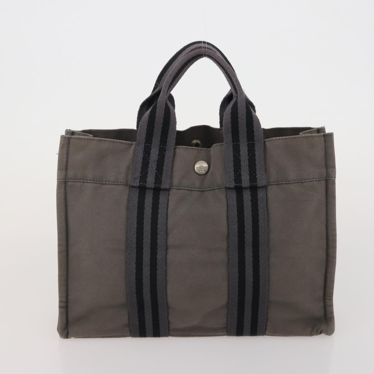 HERMES Fourre Tout Hand Bag Cotton 3 Set Navy Gray Auth BA15471