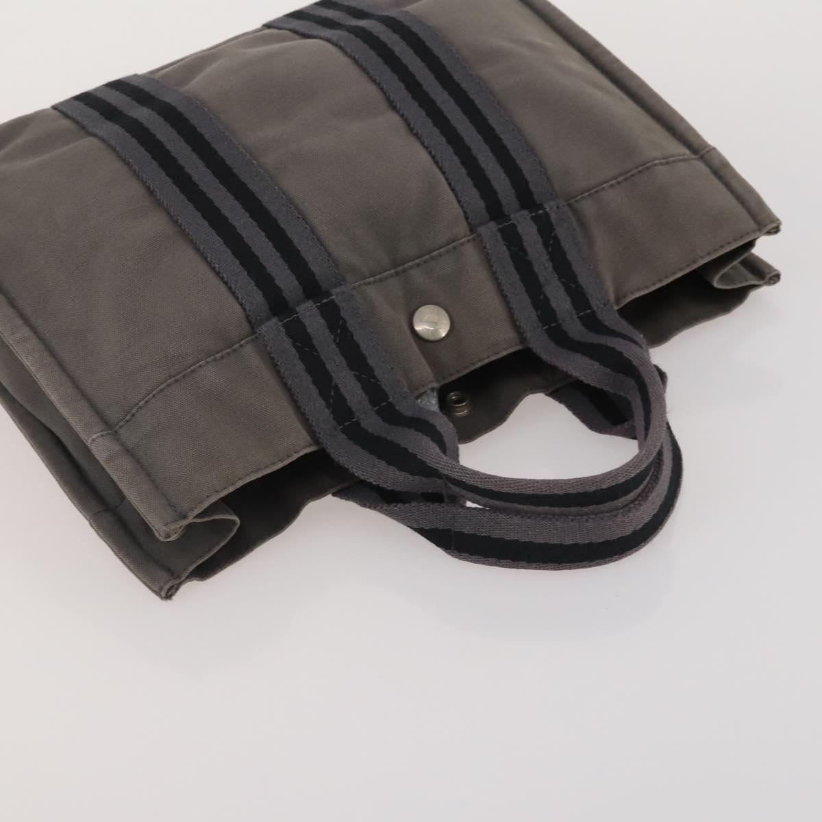 HERMES Fourre Tout Hand Bag Cotton 3 Set Navy Gray Auth BA15471