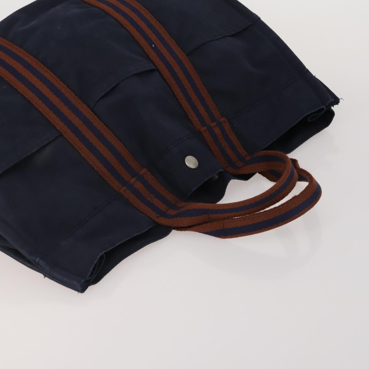 HERMES Fourre Tout Hand Bag Cotton 3 Set Navy Gray Auth BA15471