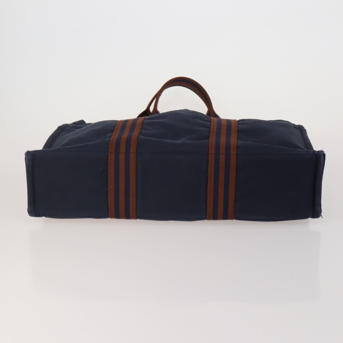 HERMES Fourre Tout Hand Bag Cotton 3 Set Navy Gray Auth BA15471