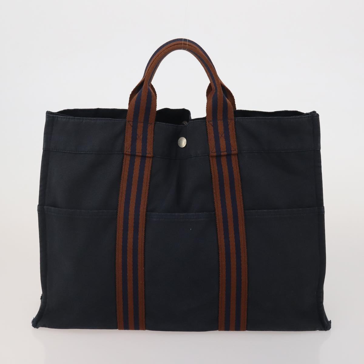 HERMES Fourre Tout Hand Bag Cotton 3 Set Navy Gray Auth BA15471