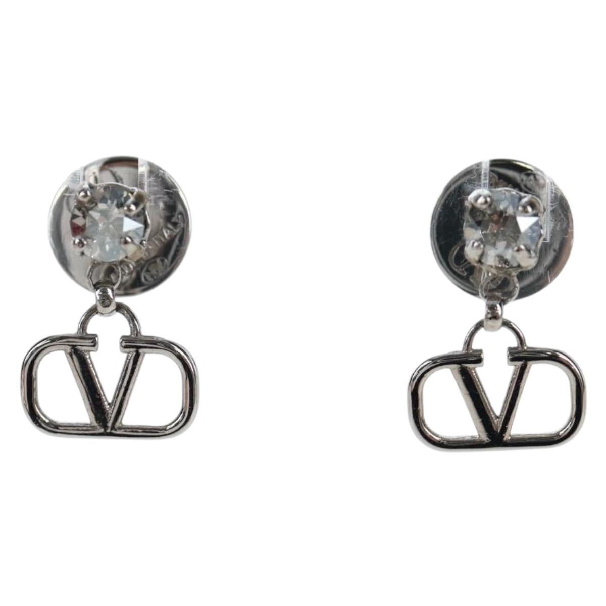 VALENTINO Earring Metal Silver Auth BA15474V