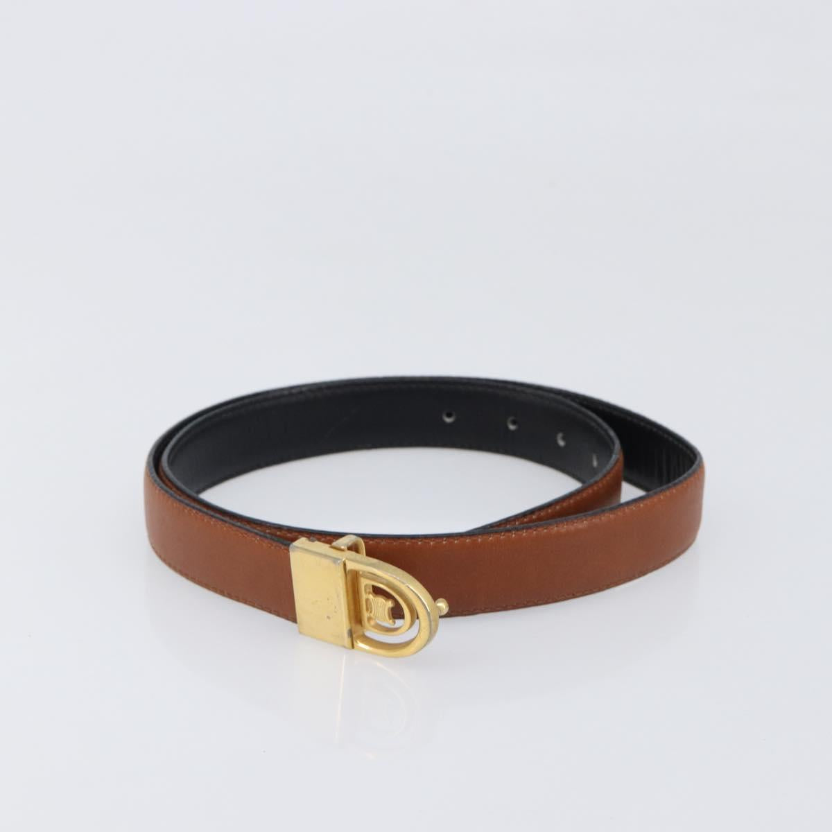 CELINE Belt Leather 4 Set Black Brown Gold tone Auth BA15475