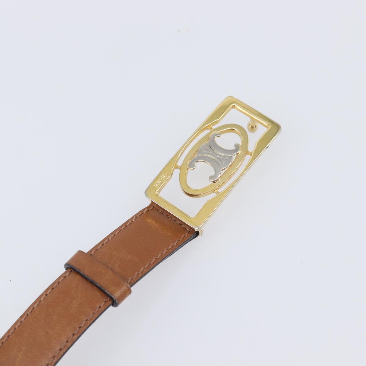 CELINE Belt Leather 5 Set Brown Gold Tone Silver Auth BA15477