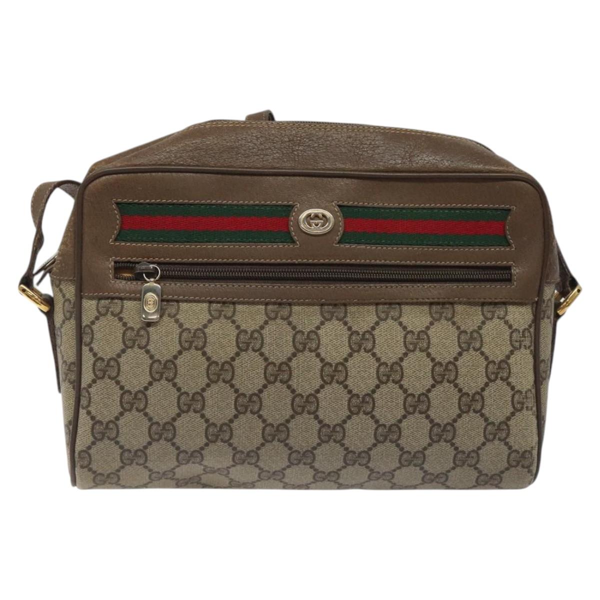 GUCCI GG Supreme Web Sherry Line Bag PVC Beige Gold 72 02 088 Auth BA1548