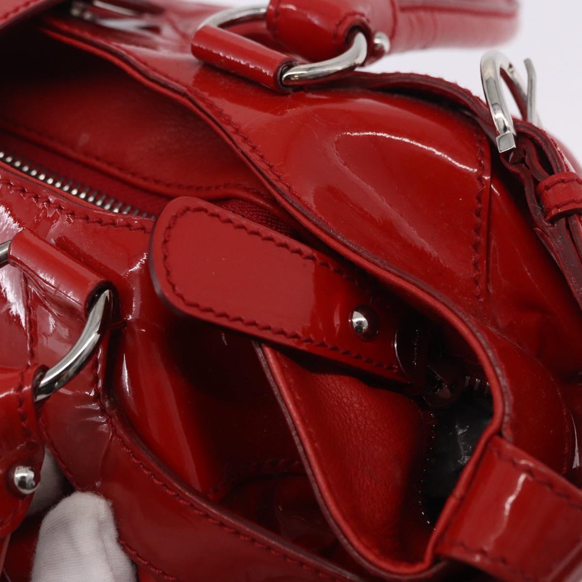Salvatore Ferragamo Gancini Hand Bag patent Red Silver Auth BA15486
